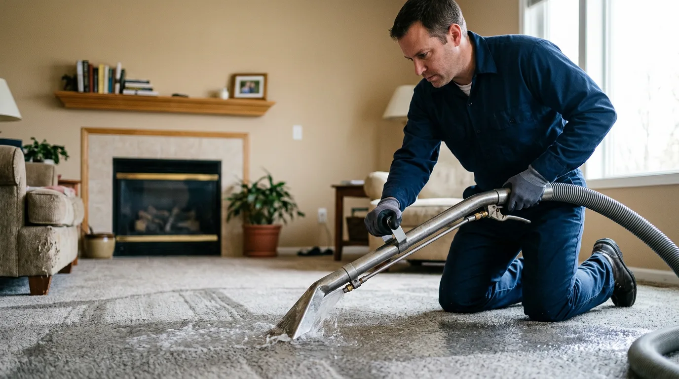 Water damage restoration technician working near Rock Falls, IL